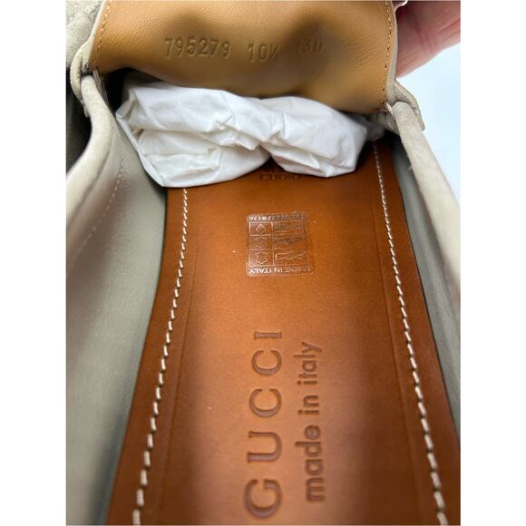 Men\'s Gucci suede oatmeal horse bit driver loafers size 10.5 fits 11 US main image 8